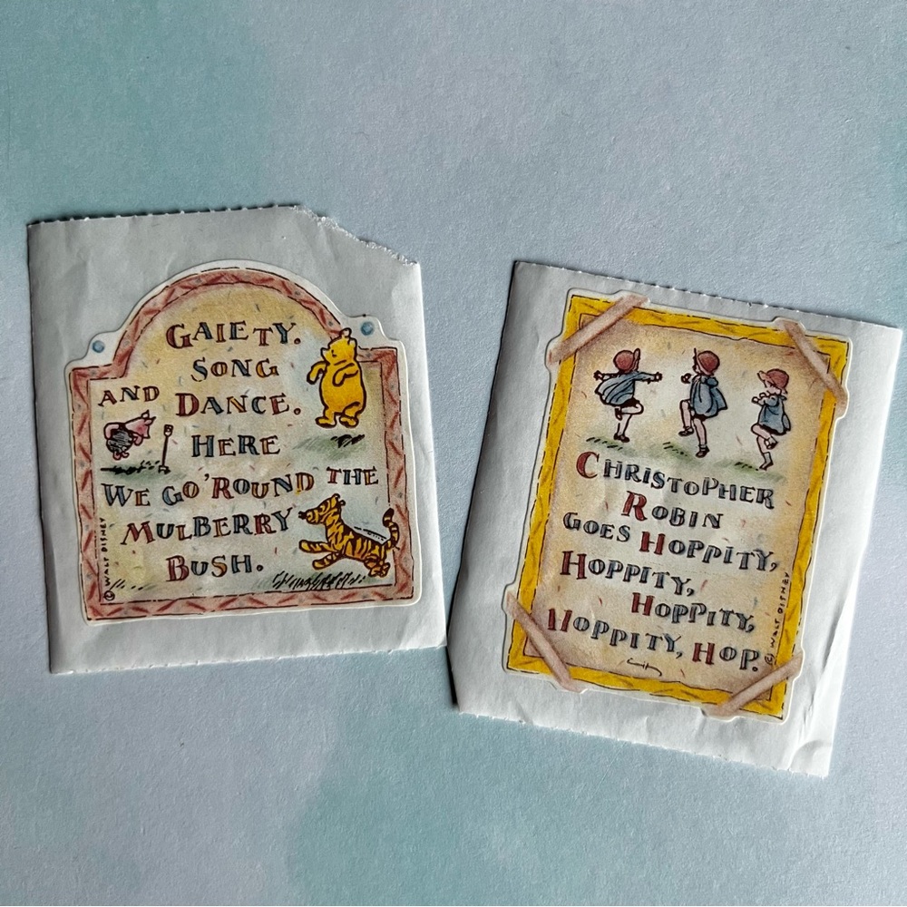Vintage Stickers Winnie the Pooh + Christopher Robin Walt Disney Set of 2